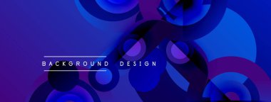 Soyut mavi mor gradyanlar dinamik çemberler ve çizgiler oluşturur. Arka planlar ve sunumlar için modern tasarım öğesi. Minimalist estetik.