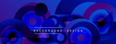 Soyut mavi tasarım, üst üste binen daireler oluşturarak dinamik görsel derinlik yaratır. Gradyan gölgeler modern estetiği güçlendirir.