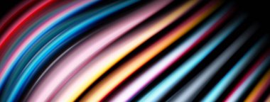 Soyut renkli çizgiler siyah arkaplan boyunca çapraz eğridir. Parlak gölgeler harmanlanarak, dinamik görsel efekt yaratır. Düzen eğimleri kompozisyona hakim.