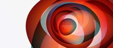 Soyut dairesel tasarım. Kırmızı, turuncu renkler baskın, dinamik görsel etki yaratıyor. Minimalist tarz, modern estetik.