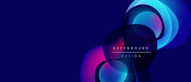 Soyut tasarım katmanlı daireler, canlı mavi, pembe gradyanlar. Metin arka plan tasarımı okur. Modern, gösterişli estetik..