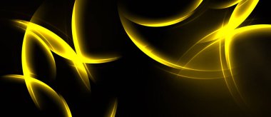 Koyu arkaplanda parlak sarı çizgiler var. Soyut tasarım enerji, hareket ve ışık efektlerini çağrıştırıyor. Minimalist kompozisyon dramatik görsel etki yaratır.