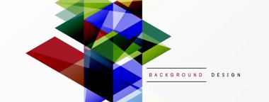 Soyut geometrik şekiller örtüşür, canlı renkli tasarım yaratır. Beyaz alan temiz karşıtlık ve modern estetik sağlar.