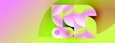 Pembe, yeşil renkler içeren soyut bir kompozisyon. Geometrik şekiller, dinamik görsel efekt oluşturur. Yumuşak eğimler tasarıma hakim..