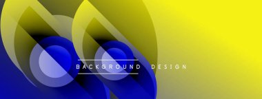 Soyut sarı, mavi gradyanlar dinamik örtüşen daireler oluştururlar. Modern tasarım enerji, hareket ve yenilik öneriyor. Metin arkaplan tasarımı okur.