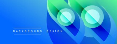 Soyut eğim arkaplanı. Üst üste binen daireler dinamik görsel efekt yaratır. Mavi, yeşil renkler kompozisyona hakim. Modern tasarım ögesi.