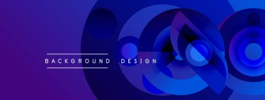 Soyut mavi mor eğimli daireler çakışıyor. Metin arka plan tasarımı okur. Modern estetik, canlı renkler, dinamik bileşim.