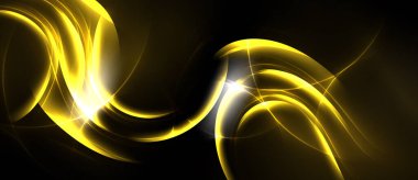 Altın girdaplar koyu arkaplanı aydınlatır. Parlak ışık merkezden yayılır, dinamik soyut tasarım yaratır. Yumuşak kıvrımlar hareketi gösterir.