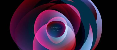 Soyut renkli katmanlar dinamik görsel efekt yaratır. Gradyan gölgeler karışıyor, dairesel desenler oluşturuyor. Modern tasarım ögesi.