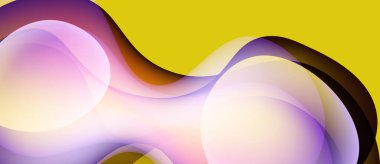 Soyut şekiller örtüşür, yumuşak eğimler yaratır. Sarı arkaplan, mor ve kahverengi renklerle çelişiyor. Sıvı tasarımı hareketi ve sakinliği çağrıştırıyor.