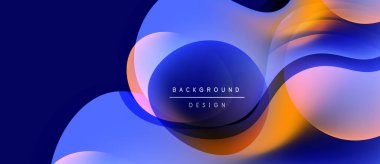Soyut sıvı şekilleri örtüşür, parlak mavi ve turuncu renkler yaratır. Arka planlar ve sunumlar için modern tasarım öğesi. Yumuşak eğriler kompozisyona hakim.