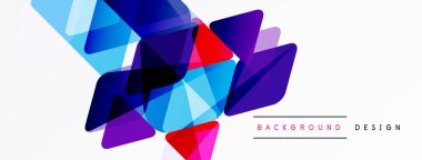 Soyut geometrik şekiller örtüşür, renkli arkaplan oluşturur. Modern tasarım öğeleri yenilik, enerji, dinamizm öneriyor.