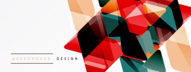 Soyut geometrik şekiller örtüşür, dinamik renkli kompozisyon yaratır. Beyaz boşluklu minimalist tasarım, modern estetik.