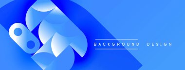 Soyut mavi şekiller dinamik bileşim oluşturur. Gradyan etkisi derinlik ve modern hissi arttırır. Metin arkaplan tasarımı okur.