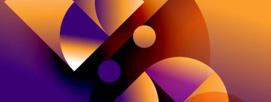 Canlı turuncu ve mor gradyanlardan oluşan soyut bir kompozisyon. Dairesel şekiller kesişiyor, dinamik görsel etki yaratıyor. Modern tasarım elemanları.