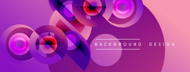 Soyut daireler örtüşüyor, canlı mor gradyanlar yaratıyor. Modern tasarım elementleri dinamik hareket, görsel derinlik.
