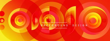 Soyut, enerjik çevreler dinamik bir zemin oluşturur. Turuncu, sarı renkler modern estetik sunarak tasarıma hakim. Metin arkaplan tasarımı okur.