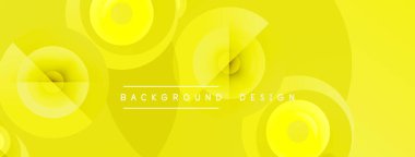 Parlak sarı soyut arka plan. Üst üste binen daireler dinamik görsel doku yaratır. Projeler için modern tasarım ögesi.
