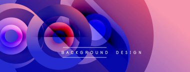 Soyut renkli daireler çakışıyor, dinamik eğimli arkaplan oluşturuyor. Modern tasarım elementleri teknoloji ve yenilik öneriyor.