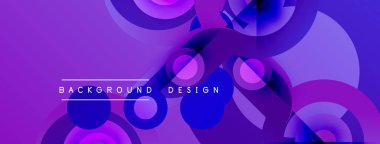 Soyut mor arkaplan özellikleri üst üste binen daireler, çizgiler. Modern tasarım elementleri dinamik görsel doku oluşturur.