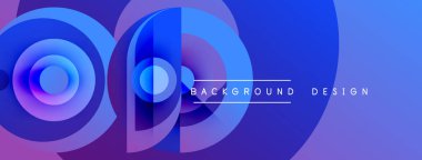 Soyut mavi gradyanlar dinamik katmanlar oluşturur. Dairesel şekiller akış çizgileriyle kesişir, modern arkaplan tasarımı oluşturur.