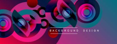 Soyut renkli tasarım, üst üste binen daireler, gradyanlar. Modern estetik, canlı renkler dinamik görsel etki yaratır.