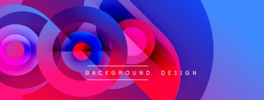Soyut, enerjik çemberler çakışıyor. Gradyan renkler harmanlanarak dinamik arkaplan tasarımı oluşturur. Modern estetik, görsel olarak çekici kompozisyon.