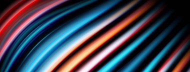 Soyut çizgiler, canlı renkler, dinamik kompozisyon. Çapraz çizgiler akıcı görsel efektler yaratır, koyu arkaplan parlak renklere zıt düşer.