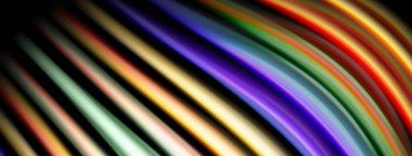 Soyut renkli çizgiler eğrisi, dinamik görsel efekt yaratır. Siyah arka plan canlı spektrumu vurgular. Düzen eğimleri kompozisyona hakim.