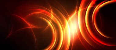 Soyut enerji akışı, canlı turuncu renkler baskın gelir. Dairesel desenler parlak merkezi noktadan yayılarak dinamik görsel efekt yaratır..