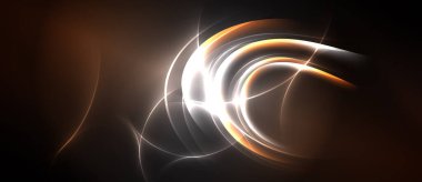 Soyut girdaplar, parlak çizgiler, sıcak tonlar koyu arkaplana hakim. Zarif kıvrımlar enerji, hareket ve derinliği gösterir. Minimalist tasarım.