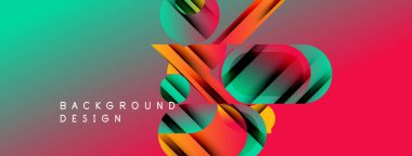 Soyut geometrik şekiller, canlı gradyan arkaplanla örtüşür. Modern tasarım elementleri dinamik görsel deneyim yaratır.