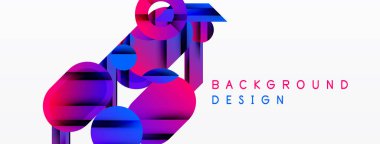 Abstract geometric shapes, vibrant pinks, blues create modern background. Minimalist design, clean lines suggest digital art.
