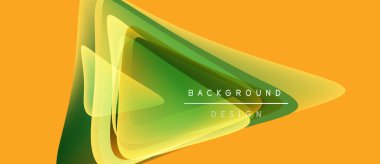 Abstract design features layered green, yellow shapes over orange backdrop. Text reads background design. Modern, vibrant visual.