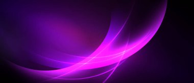 Soyut mor dalgalar, parlayan çizgiler dinamik görsel efekt yaratır. Düz eğimler, koyu arkaplan parlaklık arttırır.