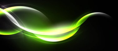 Parlak yeşil, beyaz çizgiler koyu arkaplan boyunca kıvrılır. Pürüzsüz şekiller dinamik, akışkan görsel efektler yaratır. Modern tasarım ögesi.