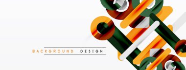Soyut geometrik şekiller örtüşür, dinamik görsel efekt yaratır. Turuncu, yeşil, beyaz renkler kompozisyona hakim. Modern tasarım ögesi.