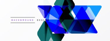 Soyut geometrik şekiller örtüşür, dinamik mavi tasarım yaratır. Beyaz arkaplan karşıtlık ve modern estetik sağlar.