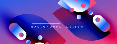 Abstract background design features vibrant blue, purple, red gradients. Circular shapes overlap creating dynamic visual effect. Modern, stylish.