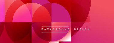 Soyut geometrik şekiller örtüşüyor, canlı pembe, kırmızı gradyanlar yaratıyor. Metin, kompozisyon içerisindeki arkaplan tasarımını okur.