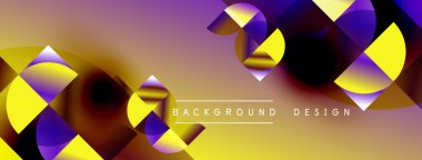 Soyut geometrik şekiller örtüşür, canlı gradyanlar yaratır. Sarılar, morlar, kahverengiler modern arka plan tasarımına karışıyor. Yumuşak geçişler kompozisyona hakim..