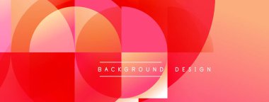 Soyut geometrik şekiller üst üste binerek canlı kırmızı ve turuncu renkler yaratıyor. Metin, kompozisyon içerisindeki arkaplan tasarımını okur.