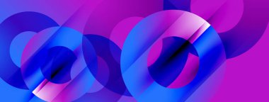 Soyut kompozisyon. Üst üste binen daireler canlı, akışkan şekiller yaratır. Pembe, mor, mavi renkler dizaynda baskın. Modern estetik.