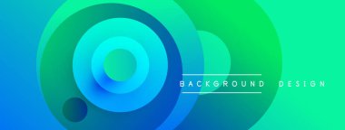 Soyut gradyan çemberler dinamik arkaplan oluşturur. Mavi, yeşil renkler düzgün bir şekilde harmanlanarak modern görsel cazibe sağlar..