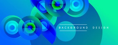 Soyut mavi yeşil eğimli daireler kesişiyor. Modern tasarım elementleri dinamik görsel etki yaratır. Arkaplan özellikleri metin etiketleri.