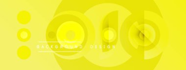 Sarı arkaplan, üst üste binen daireler, gradyanlar. Metin arka plan tasarımı okur. Minimalist, modern estetik. Basit şekiller dinamik görseller yaratır.
