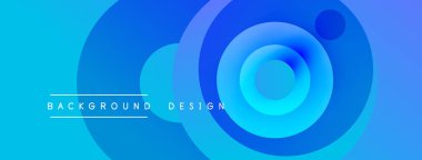 Soyut mavi tasarım eşmerkezli daireler içerir. Metin arka plan tasarımı okur. Modern, enerjik, temiz estetik. Basit kompozisyon.