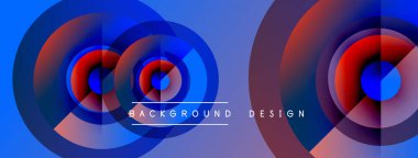 Soyut daireler örtüşüyor, parlak mavi ve kırmızı renkler yaratıyor. Arka planlar, afişler, sunumlar için modern tasarım unsuru. Minimalist estetik.