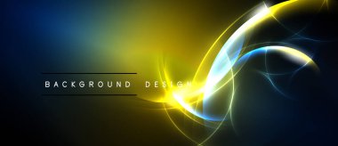 Soyut arkaplan parlak sarı, mavi ışık eğrileri içerir. Modern tasarım elementleri dinamik görsel etki yaratır. Pürüzsüz eğimler genel estetiği geliştirir.