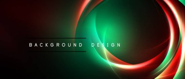 Soyut arkaplan canlı kırmızı ve yeşil eğimlere sahiptir. Dairesel parlak çizgiler dinamik görsel efekt yaratır. Karanlık uzay kompozisyona hükmediyor.